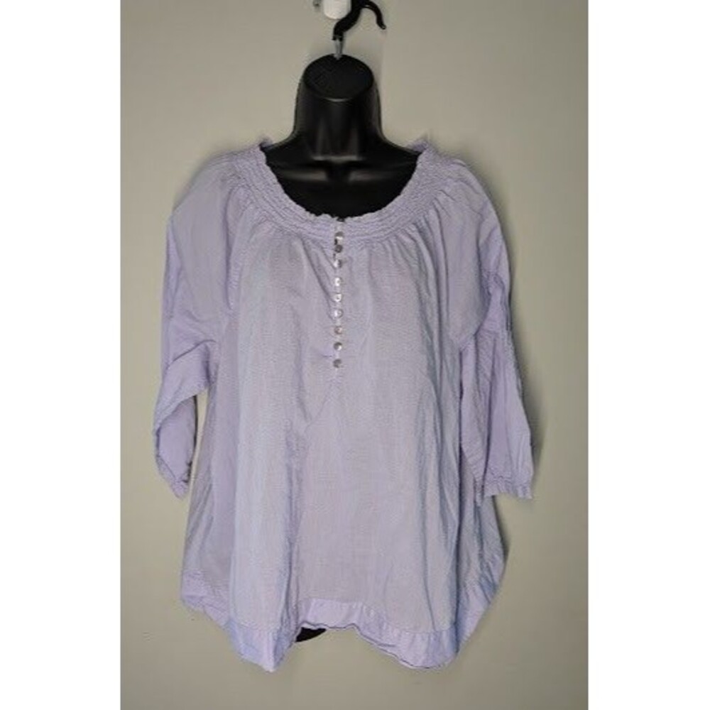 J. Jill 3/4th Bell Sleeve Purple Ruched Neck 100% Cotton Shirt Sz 2X *READ